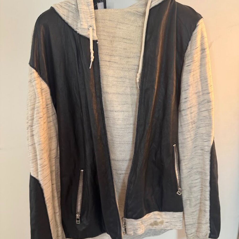 Faux leather blocked zip up hoody